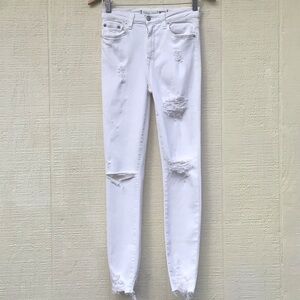 Lovers + Friends Maison White Distressed high rise Garibaldi Skinny Jeans